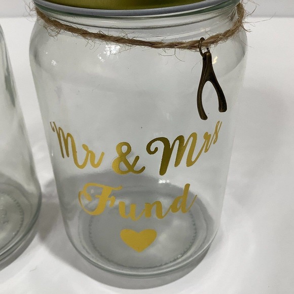 Pair of Glass Screw Top Jar Coin Banks Dreams Wedding w/ Charms NEW - Picture 5 of 6